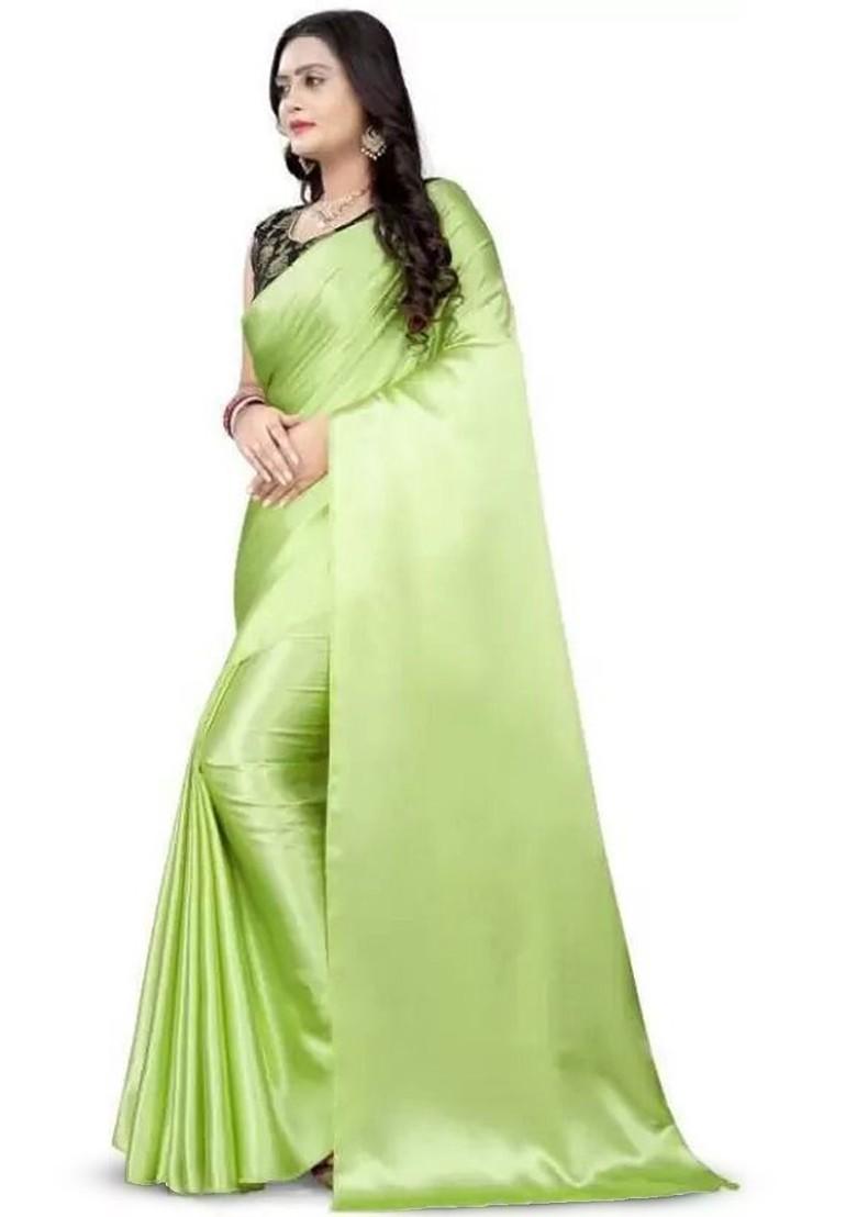 Sea Green Embroidered Satin Saree Set