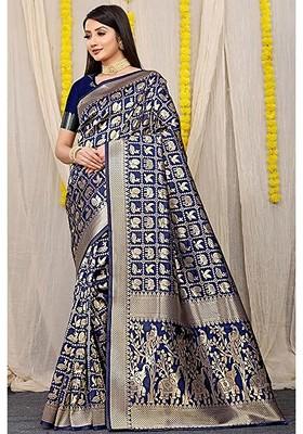Navy Blue woven Kanjeevaram Saree Set