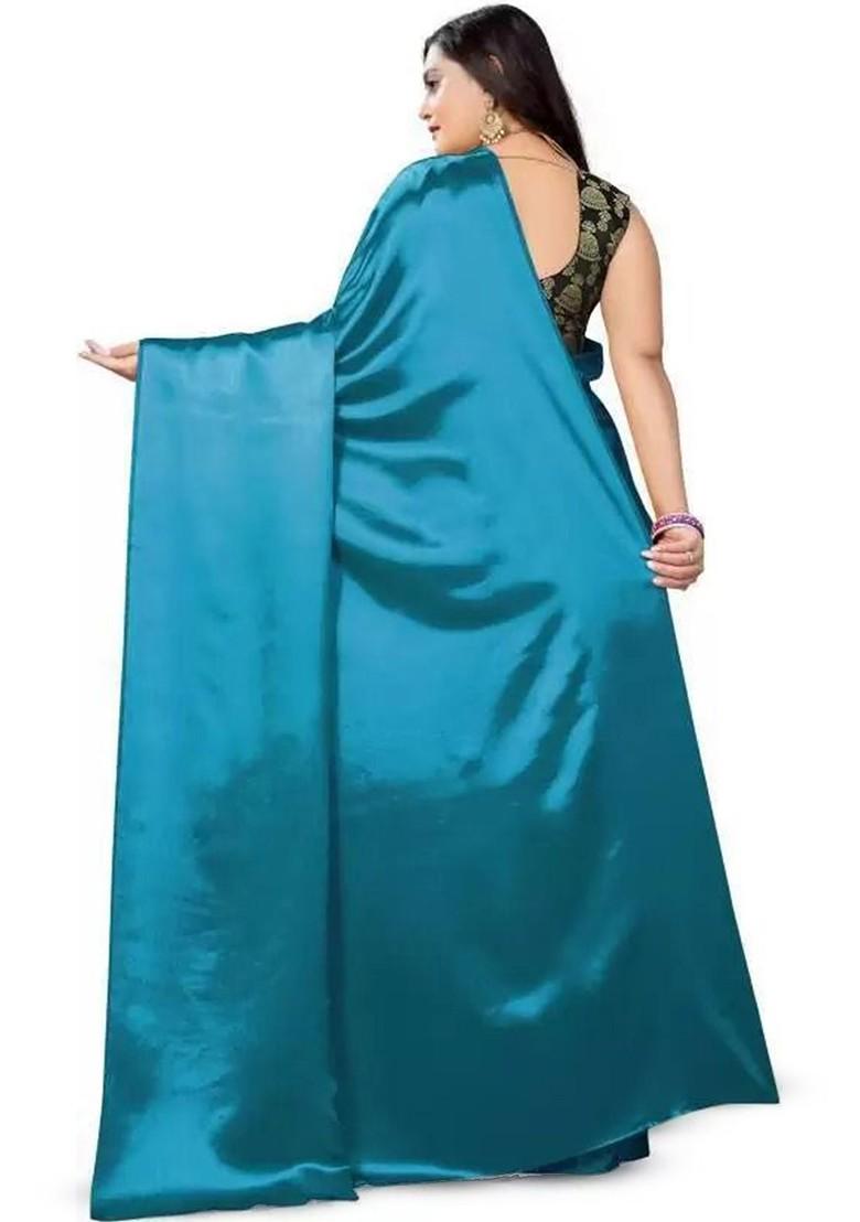 Teal Green Embroidered Satin Saree Set