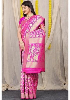 Pink woven Kanjeevaram Saree Set