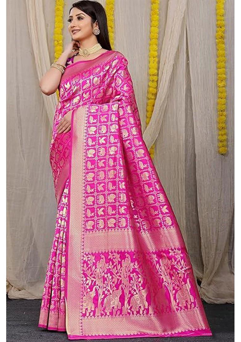 Pink woven Kanjeevaram Saree Set