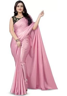 Pink Embroidered Satin Saree Set