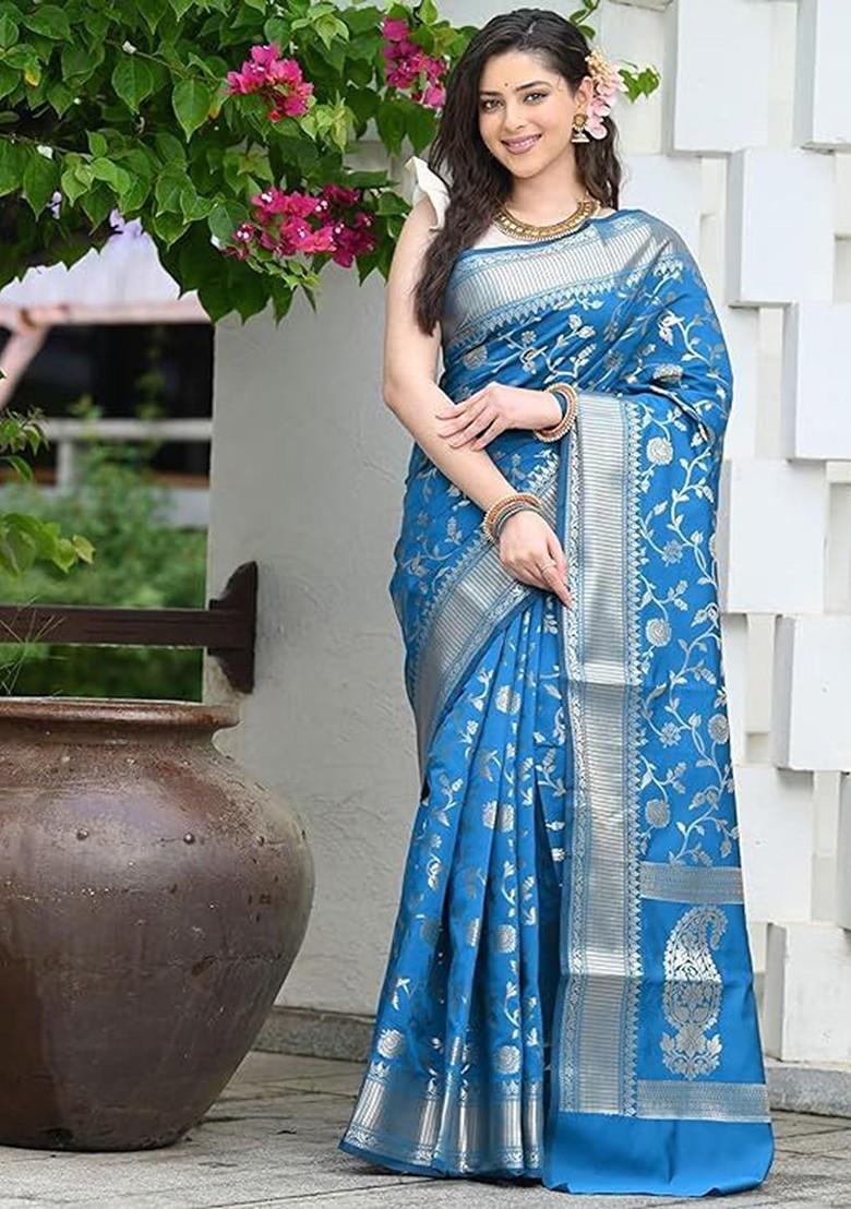 Blue woven Kanjeevaram Saree Set