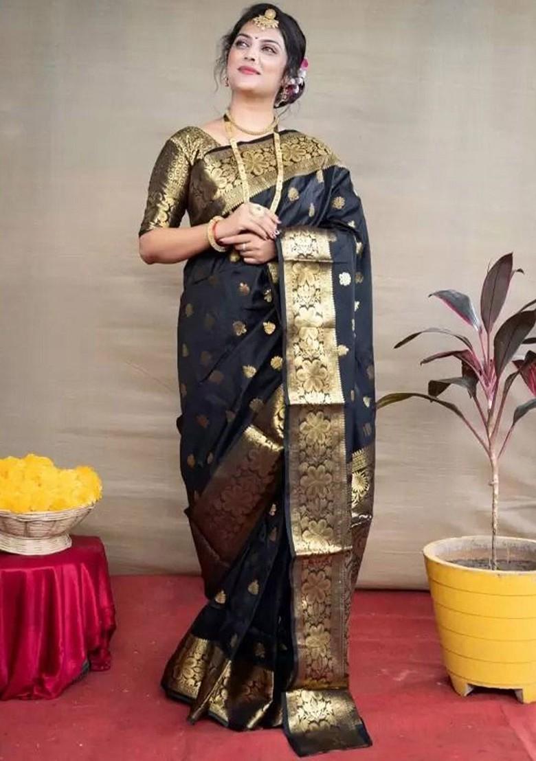 Black woven Kanjeevaram Saree Set