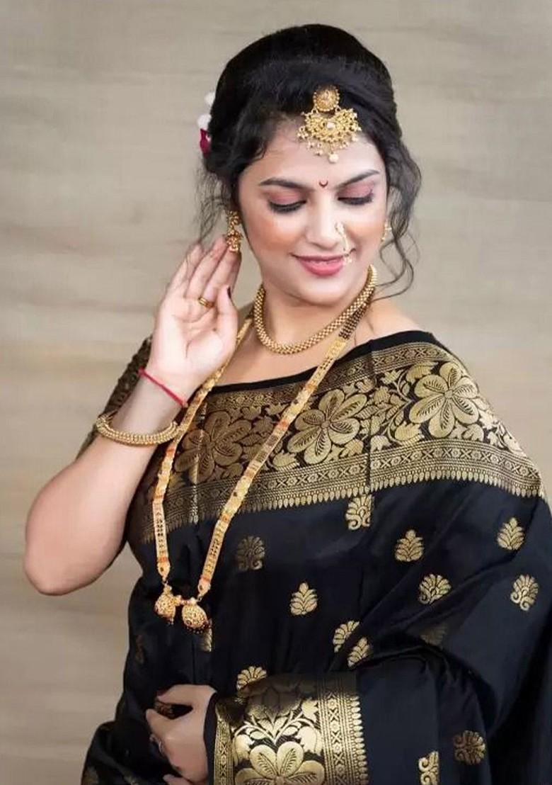 Black woven Kanjeevaram Saree Set