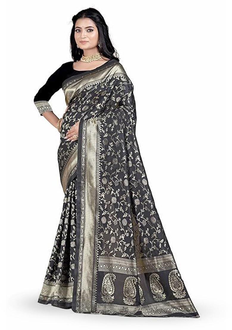 Black woven Kanjeevaram Saree Set