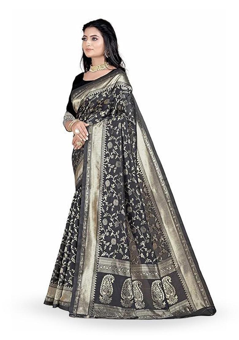 Black woven Kanjeevaram Saree Set