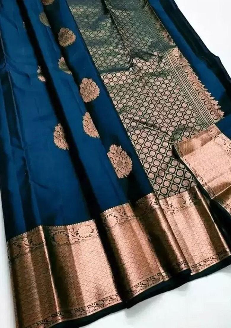 Turquoise Blue woven Kanjeevaram Saree Set