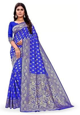 Blue woven Kanjeevaram Saree Set