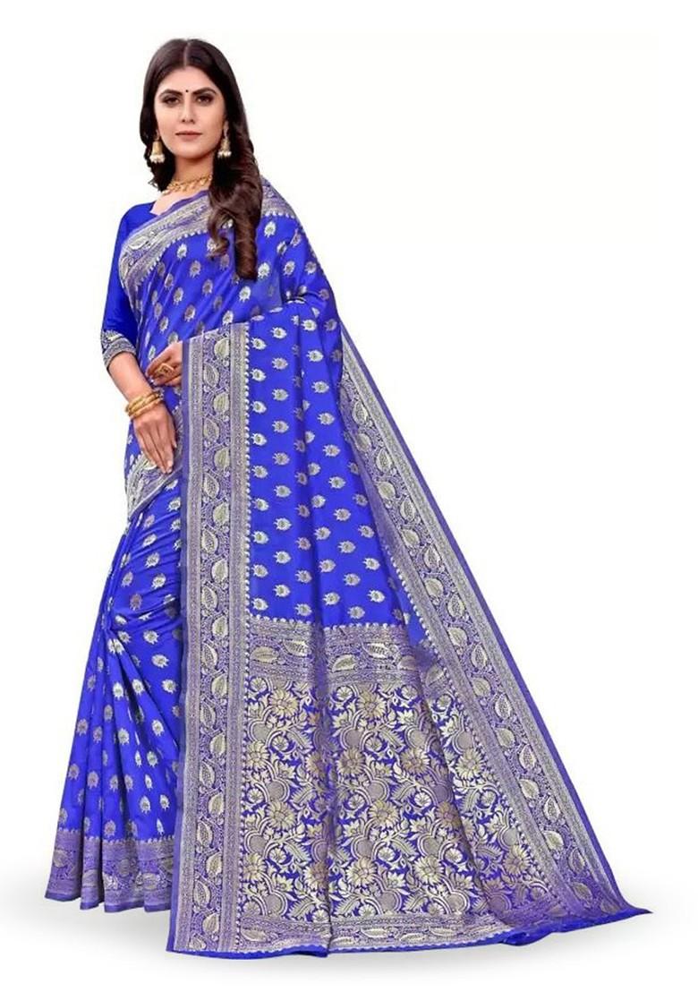 Blue woven Kanjeevaram Saree Set