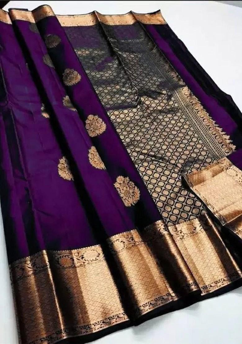 Purple woven Kanjeevaram Saree Set