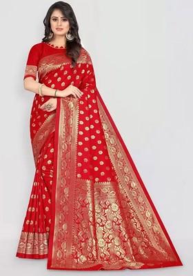 Red woven Kanjeevaram Saree Set