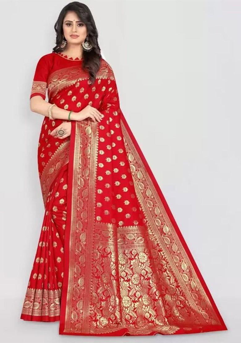 Red woven Kanjeevaram Saree Set
