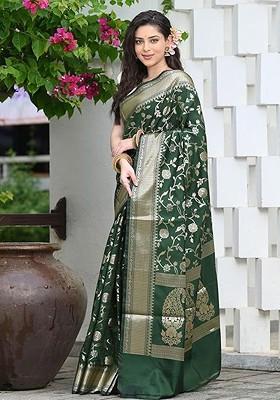 Green woven Kanjeevaram Saree Set