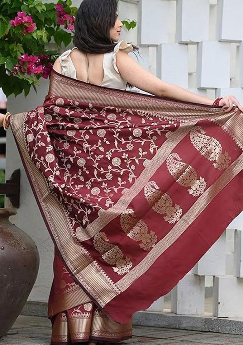 Maroon woven Kanjeevaram Saree Set