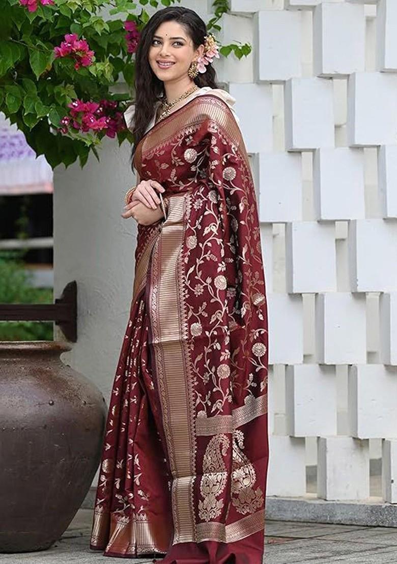 Maroon woven Kanjeevaram Saree Set