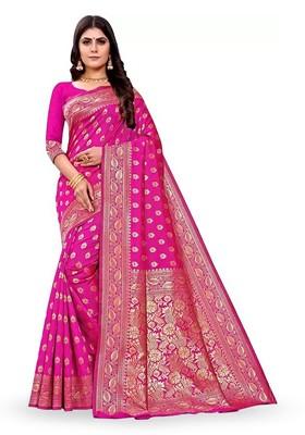 Pink woven Kanjeevaram Saree Set