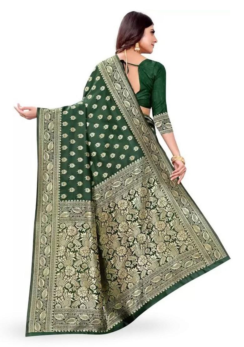 Green woven Kanjeevaram Saree Set