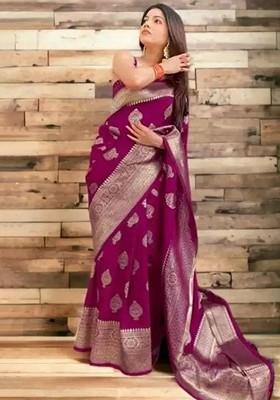 Burgundy woven Kanjeevaram Saree Set