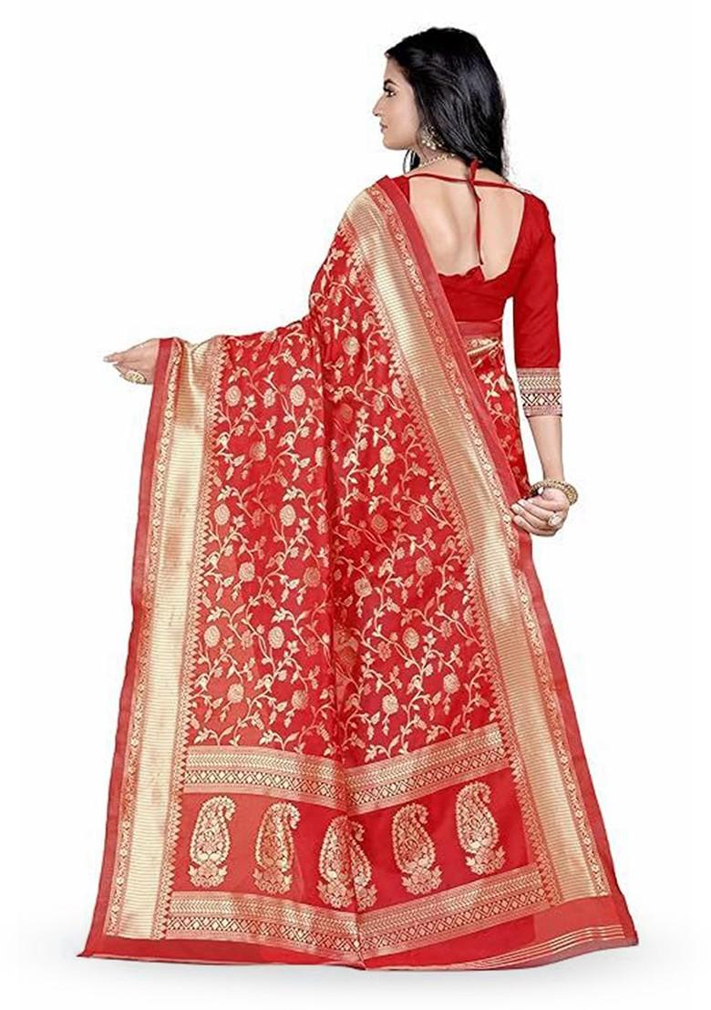 Red woven Kanjeevaram Saree Set