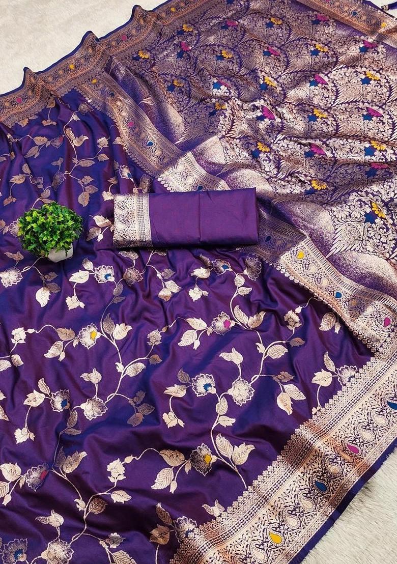 Purple woven Kanjeevaram Saree Set