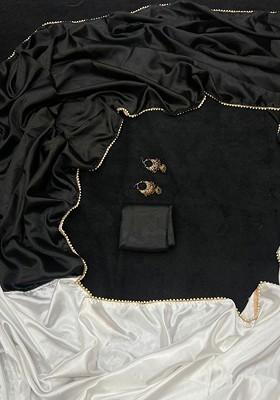 Black Stone Embroidered Satin Saree Set