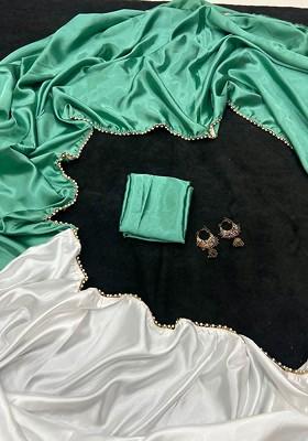 Green Stone Embroidered Satin Saree Set