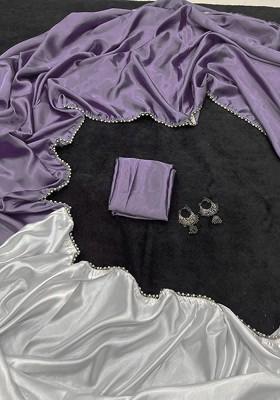 Lavender Stone Embroidered Satin Saree Set