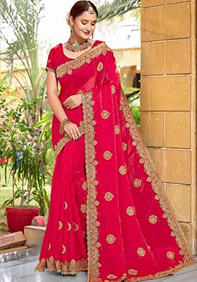Magenta Sequin Work Silk Saree Set