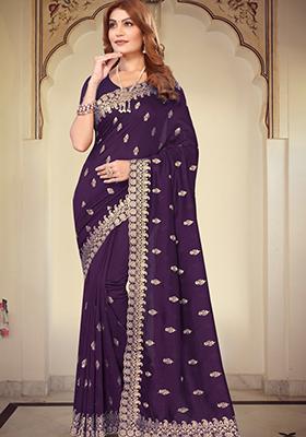Purple Sequin Work Silk Saree Set