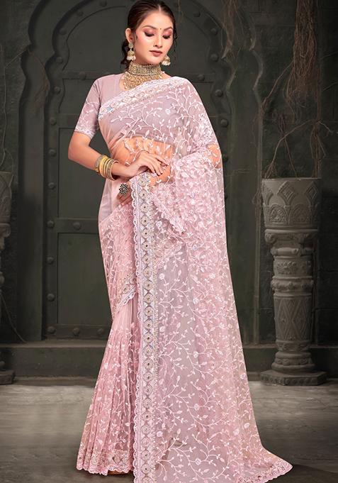 Pink Sequin Work  Saree Set