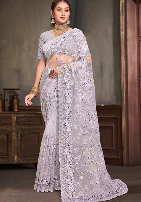 Lavender Sequin Work  Saree Set