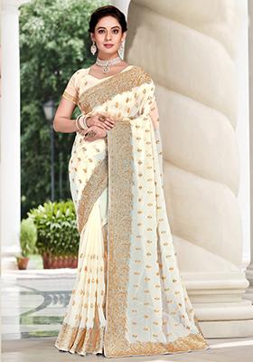 Off White Sequin Work  Saree Set
