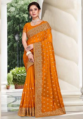 Mustard Yellow Sequin Work  Saree Set