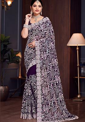 Purple Sequin Work Georgette Saree Set