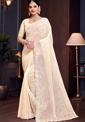 Yellow Sequin Work Georgette Saree Set