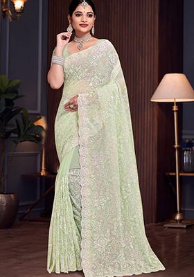 Green Sequin Work Georgette Saree Set