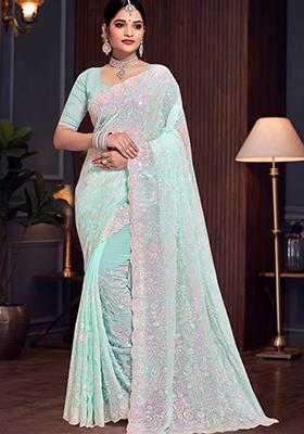 Sea Green Sequin Work Georgette Saree Set