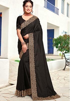 Black Stone Work Art Silk Saree Set