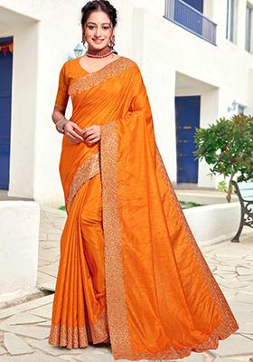 Mustard Yellow Stone Work Art Silk Saree Set