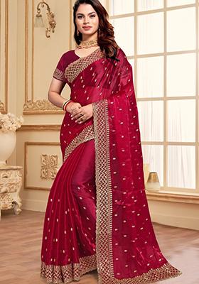 Magenta Sequin Work Art Silk Saree Set