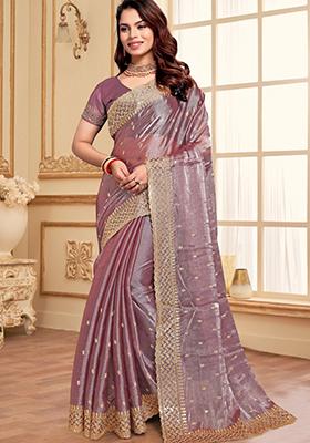 Lavender Sequin Work Art Silk Saree Set