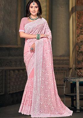 Peach Sequin Work Georgette Saree Set
