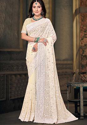 Yellow Sequin Work Georgette Saree Set