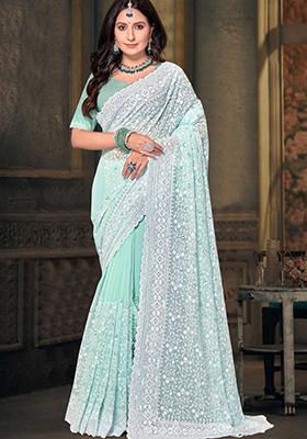 Sea Green Sequin Work Georgette Saree Set