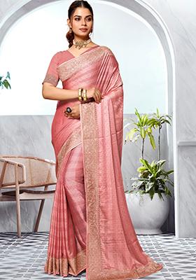 Peach Embroidered Art Silk Saree Set