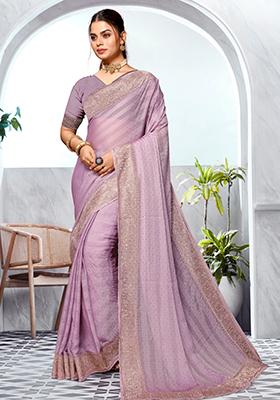 Lavender Embroidered Art Silk Saree Set