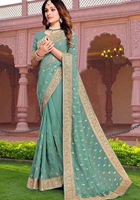 Sea Green Embroidered Georgette Saree Set