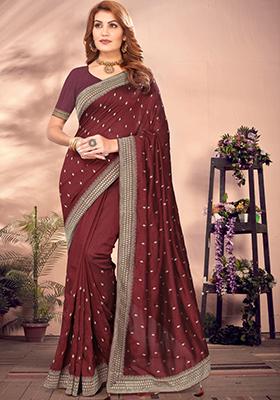 Maroon Embroidered Art Silk Saree Set