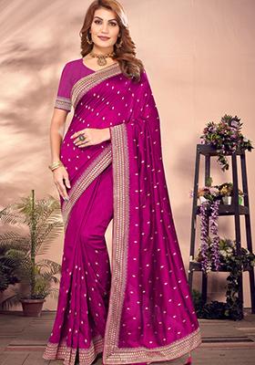 Magenta Embroidered Art Silk Saree Set